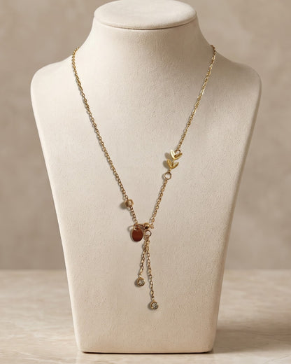 Solkona Leaf Drop Lariat Necklace – Stand/Display Shot