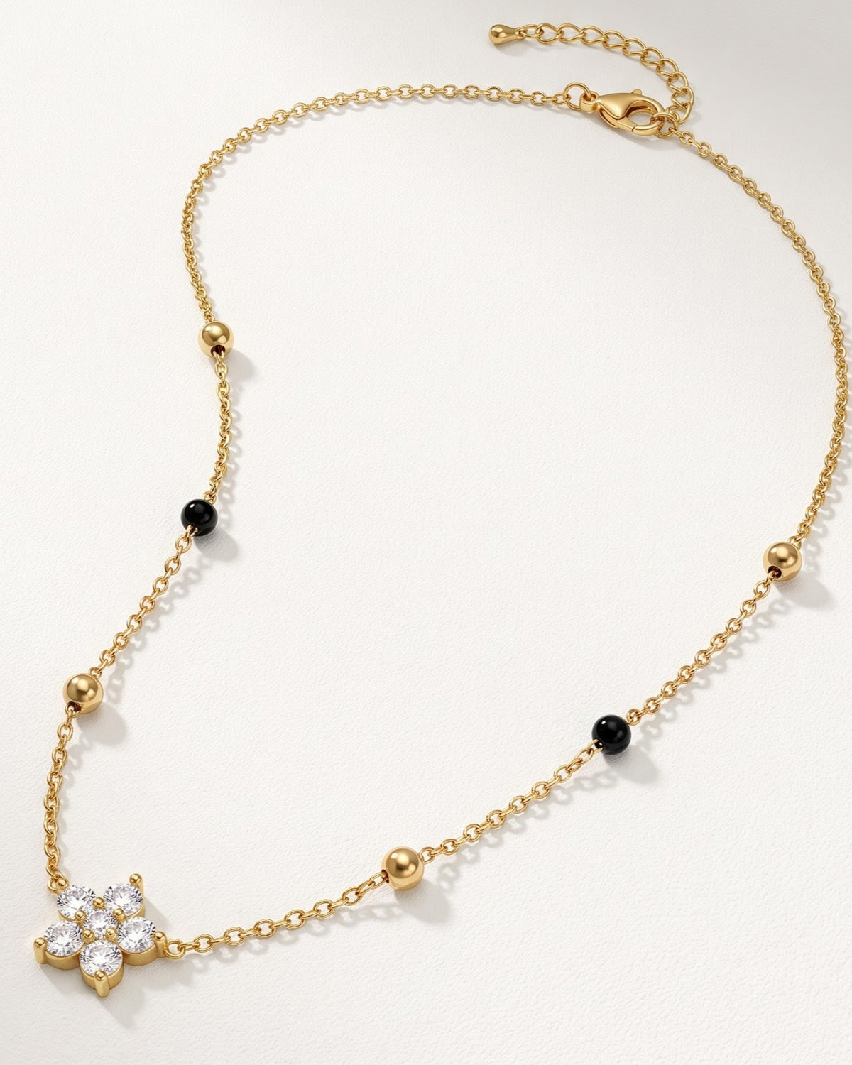 Close-up detail of the Solmira Petal Bloom Mangalsutra a five-petal round cubic zirconia flower