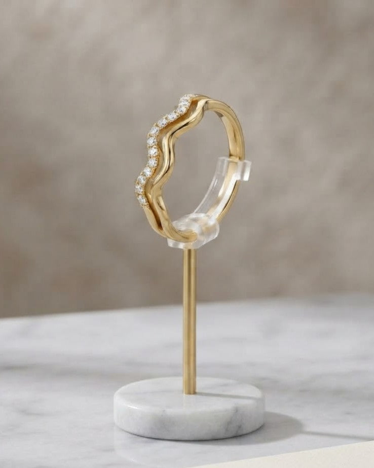 Solwene Wave Band Ring — on display stand