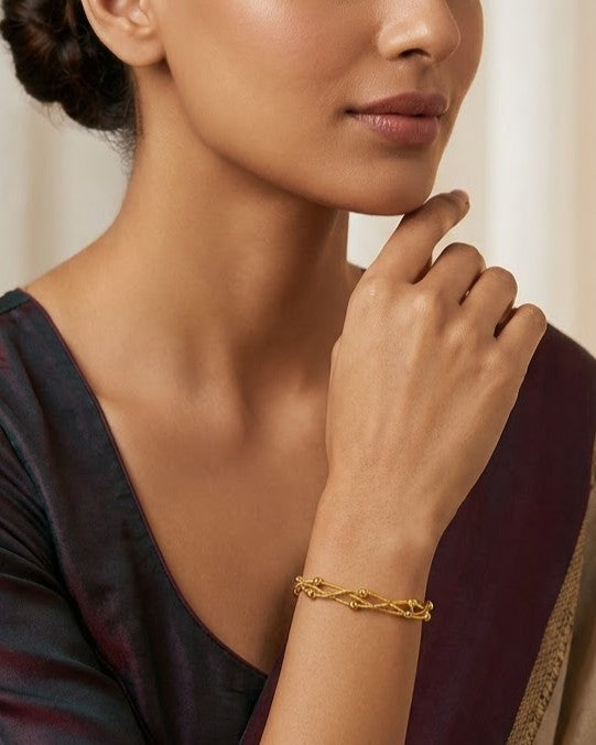 Solvora Woven Trio Chain Bracelet — worn on wrist