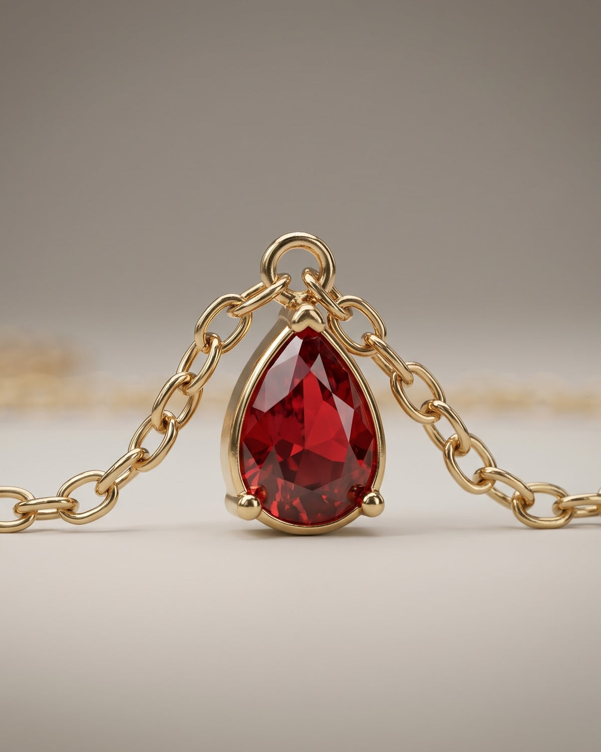 Solvina Crimson Drop Pendant Necklace – Cinematic Shot