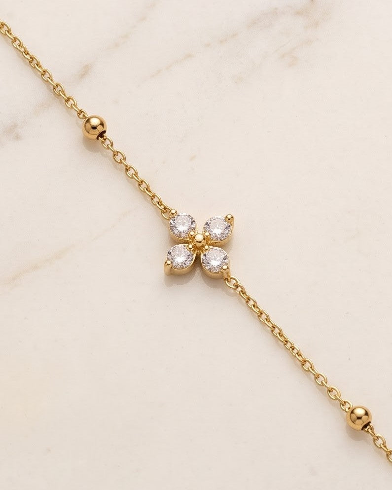 Solrina Flower Charm Chain Bracelet - Close-up Detail Shot