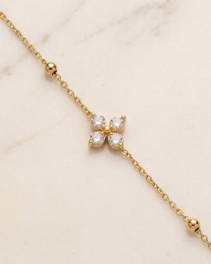 Solrina Flower Charm Chain Bracelet - Close-up Detail Shot