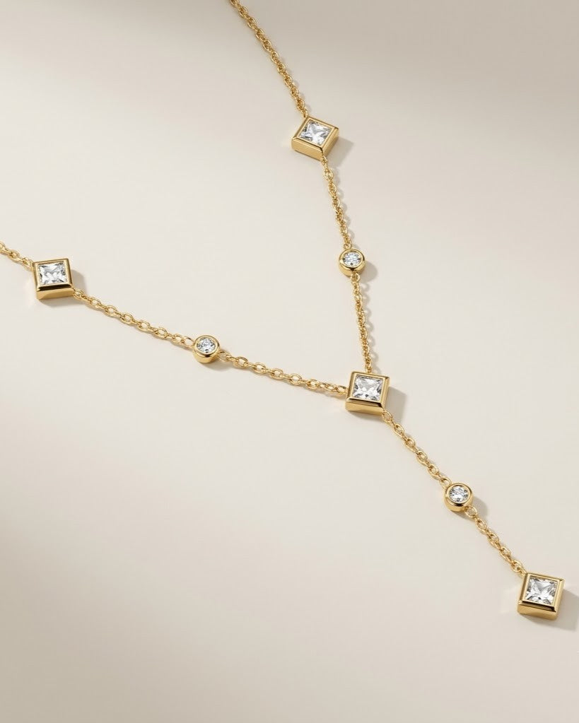 Solmera Diamond Drop Lariat Necklace — close-up detail