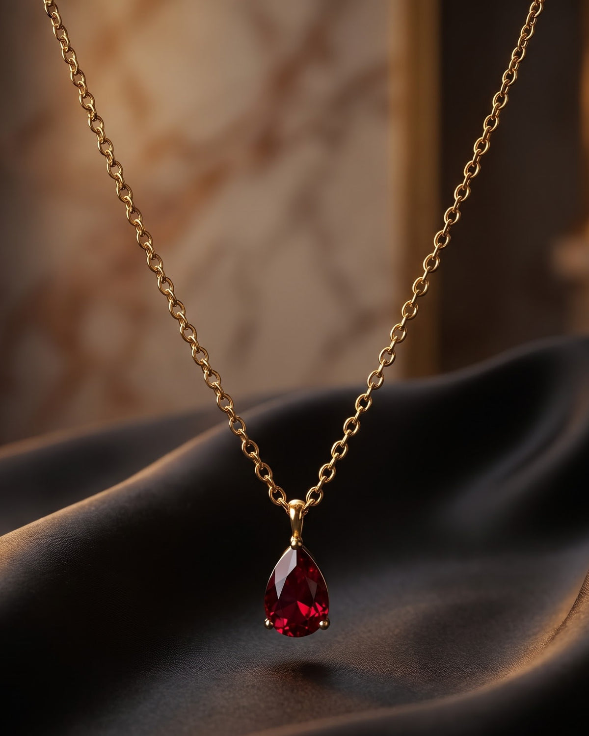 Solvina Crimson Drop Pendant Necklace – Hero Shot