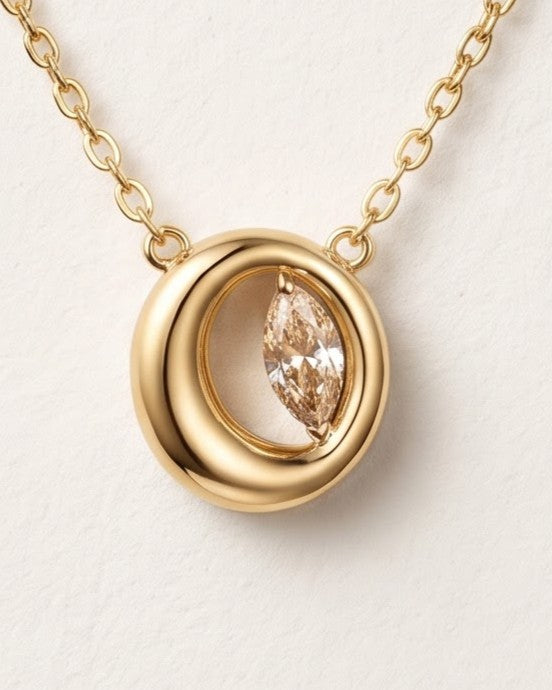 Solenya Oval Halo Pendant Necklace - Display shot