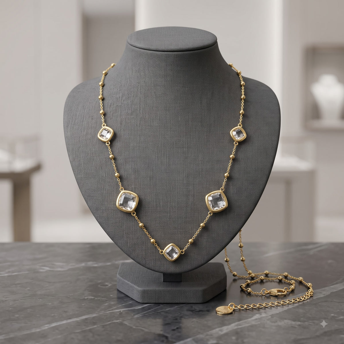 Solrisa Cushion Chain Necklace - Stand Display Shot