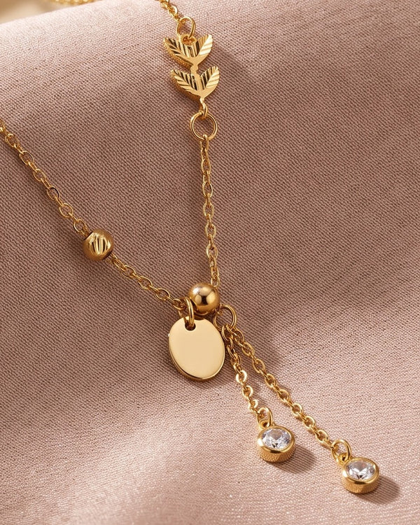 Solkona Leaf Drop Lariat Necklace