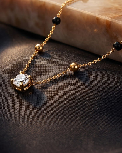 Close-up detail of the Solyma Round Solitaire Mangalsutra a round-cut cubic zirconia solitaire