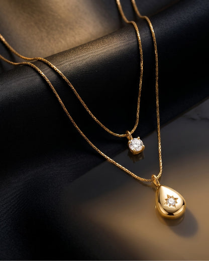 Solvyra Layered Teardrop Pendant Necklace - Close-up detail