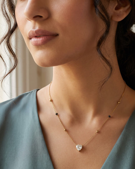 Solura Heart Mangalsutra styled shot showing the full chain length