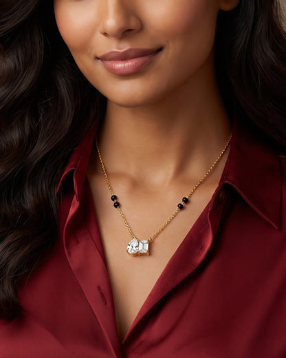 Solyna Teardrop Duo Mangalsutra styled shot showing the full chain length