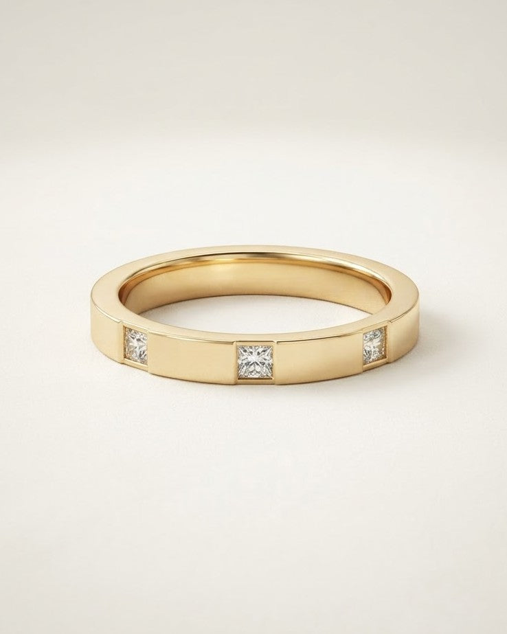 Soltira Trio Stacking Ring — on display stand