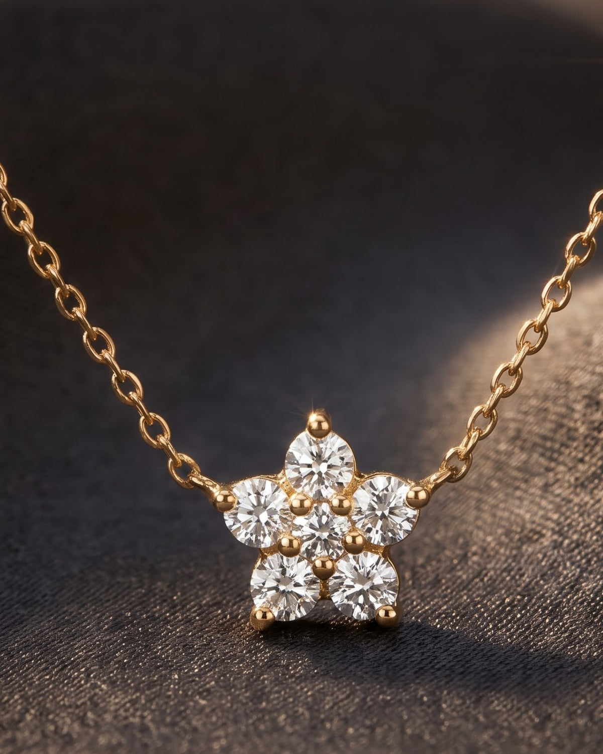 Solmira Petal Bloom Mangalsutra displayed on a jewelry stand showing chain length