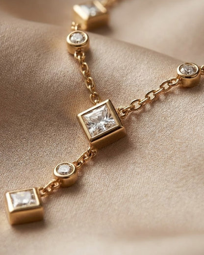 Solmera Diamond Drop Lariat Necklace — cinematic shot