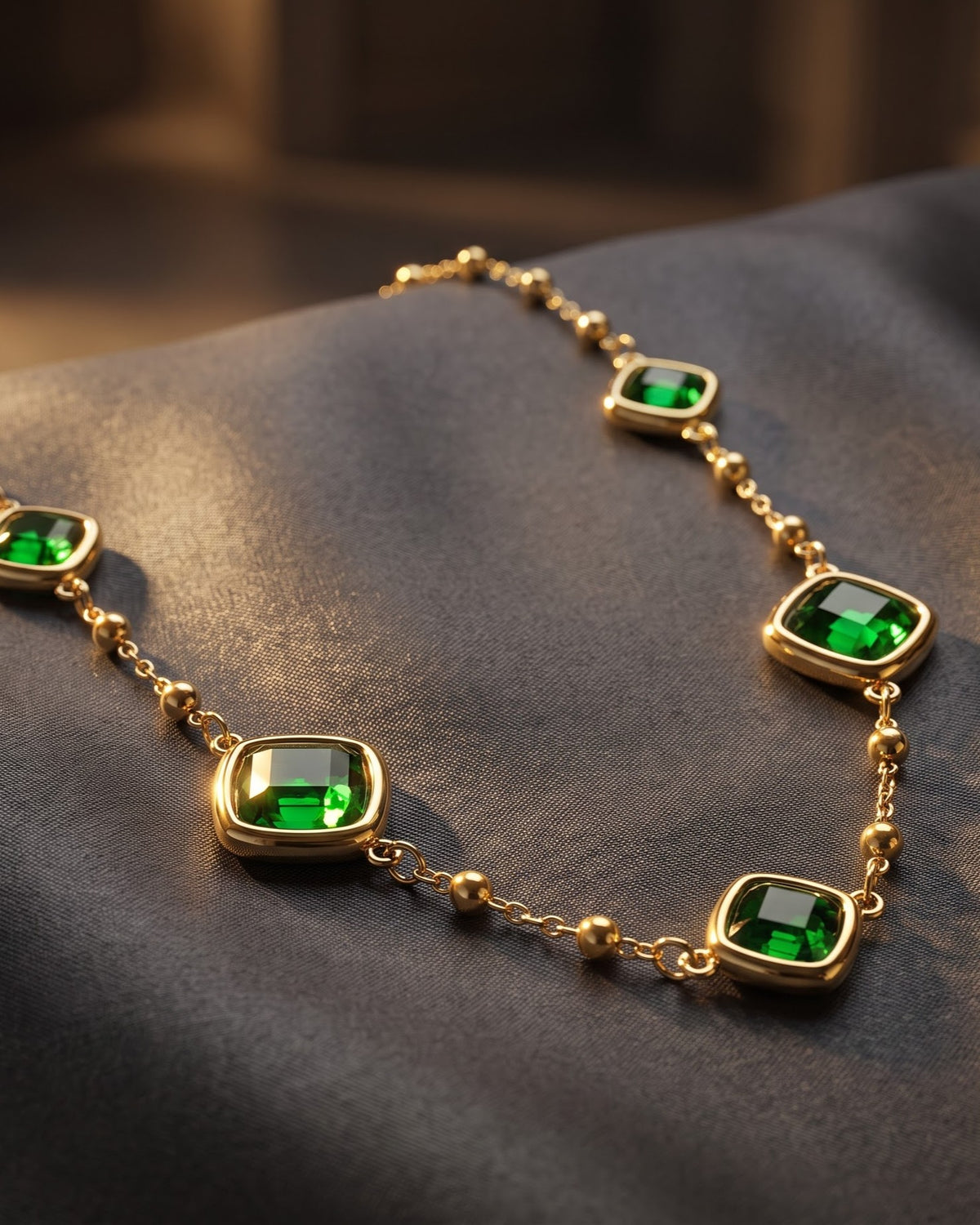 Solverre Green Stone Chain Necklace - Close-up detail