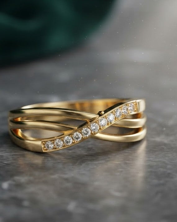Solkine Cross Stacking Ring — on display stand