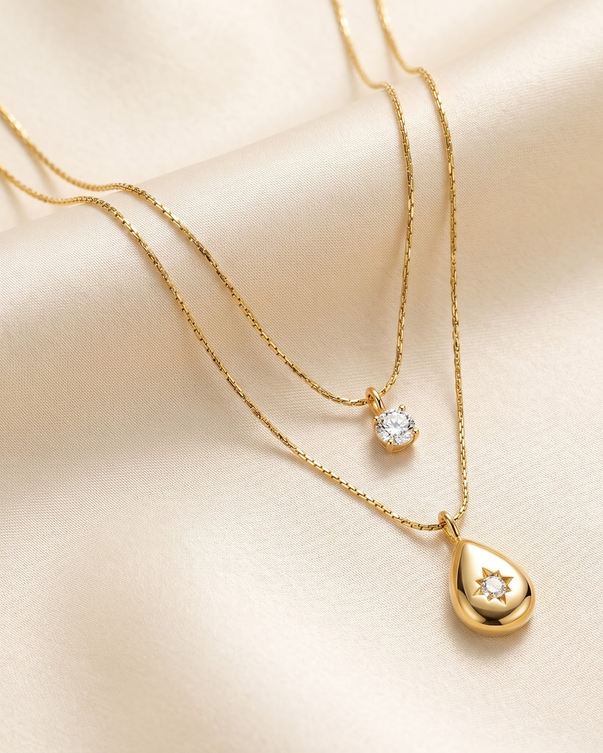 Solvyra Layered Teardrop Pendant Necklace - Hero shot