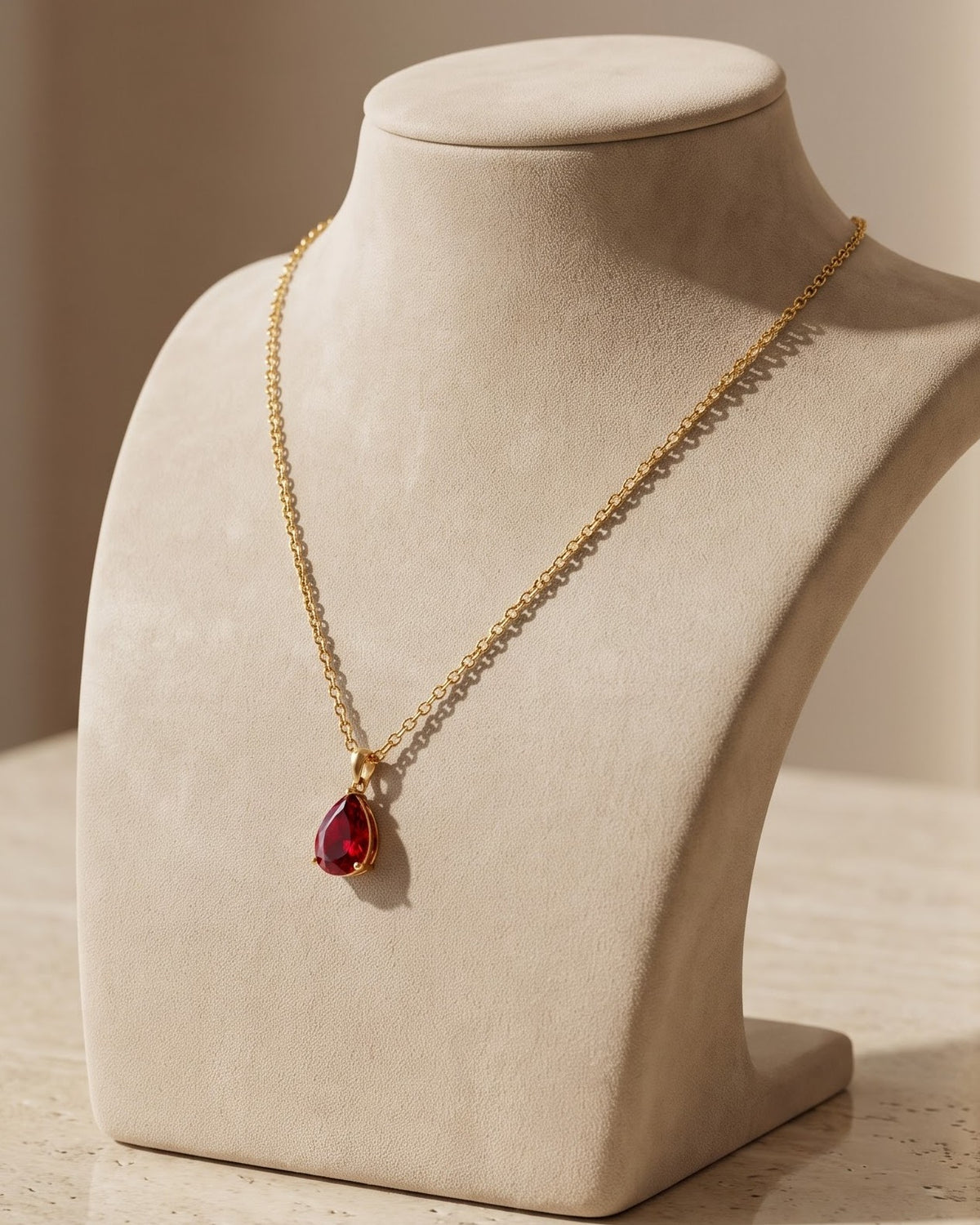 Solvina Crimson Drop Pendant Necklace – Stand/Display Shot