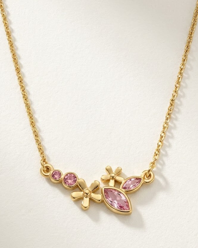 Solteya Pink Blossom Pendant Necklace — close-up detail
