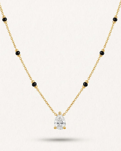 Close-up detail of the Solveth Drop Solitaire Mangalsutra a pear-cut cubic zirconia solitaire